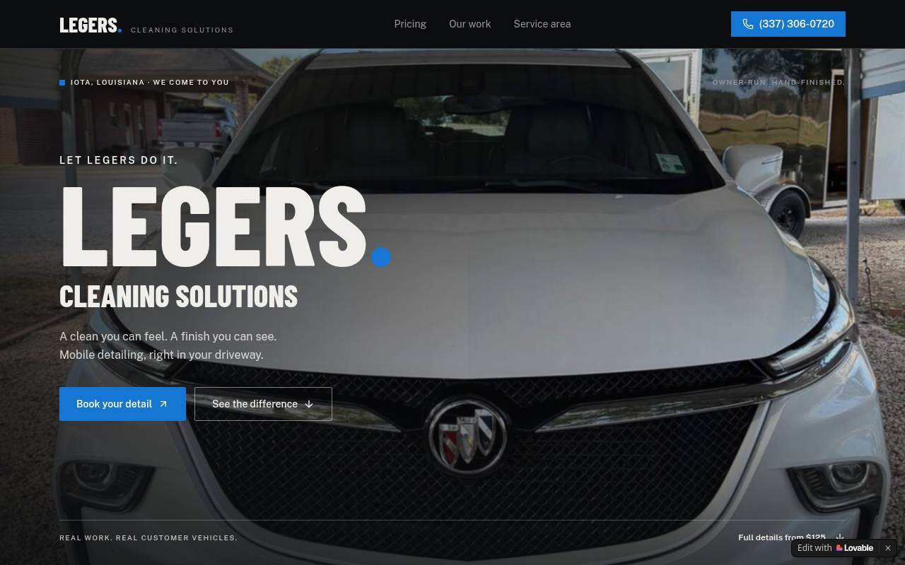 Legers Clean Car Care website