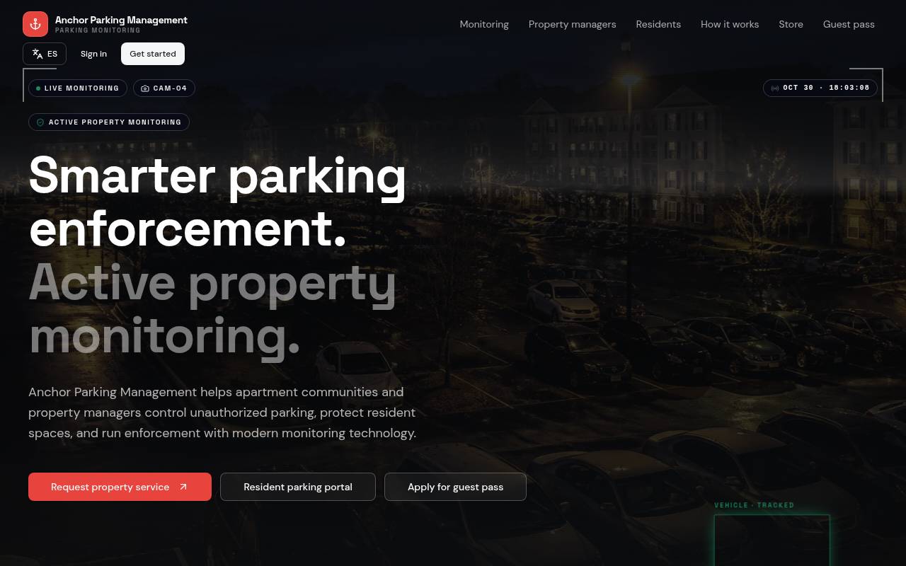 Anchor Parking Manager website